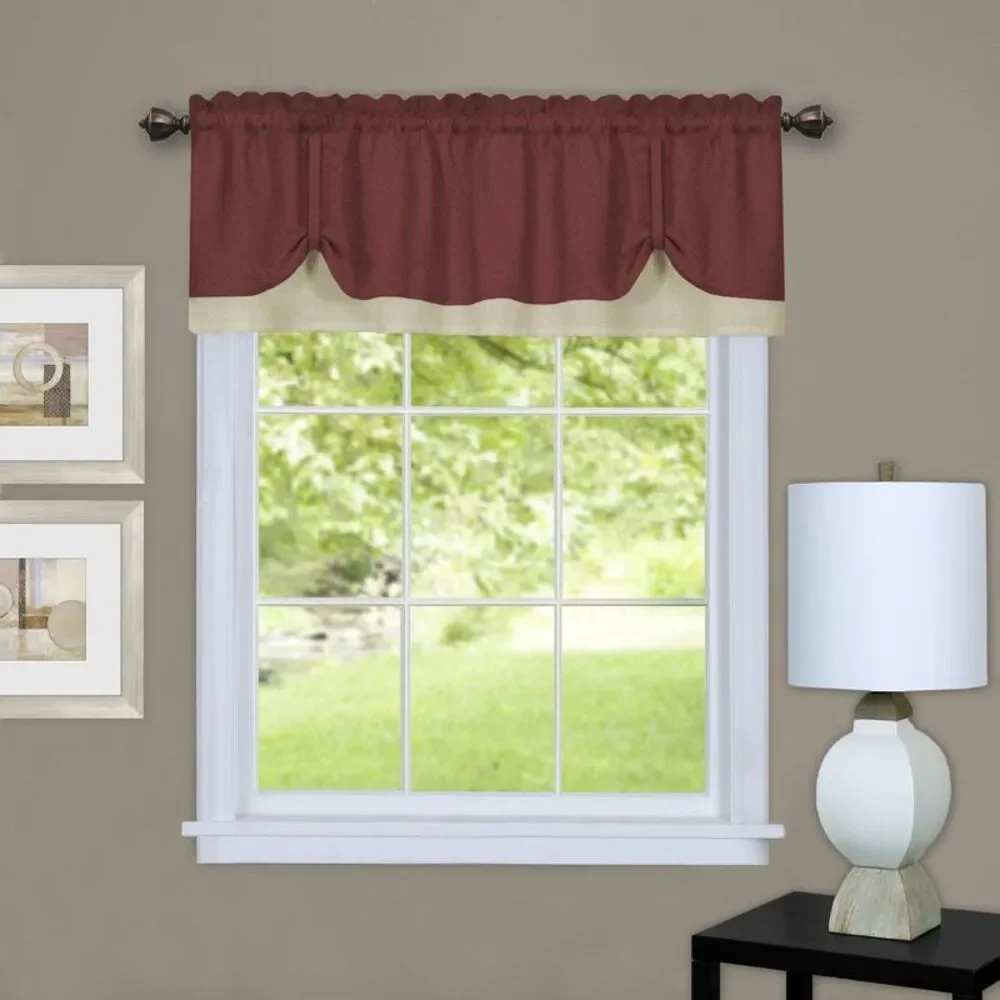 Woven Trends Two-Tone Window Curtain Tier Pair & Valance Set, Double Layer Small